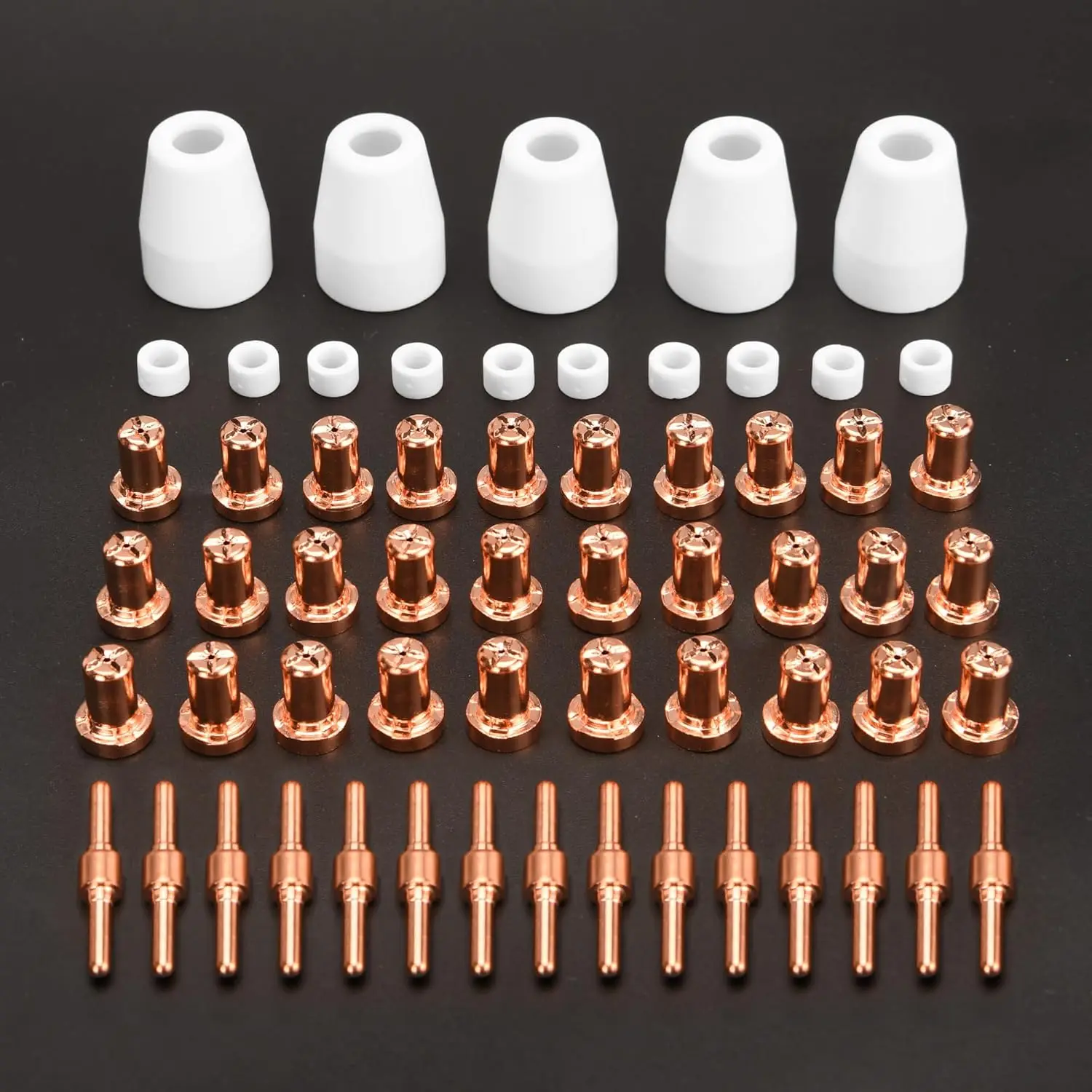 

60Pcs Cutter Consumables Extended Ni Tips Electrode Gas Ring and Porcelain Shiled Cups for Inverter Plasma Cutter Torch PT31