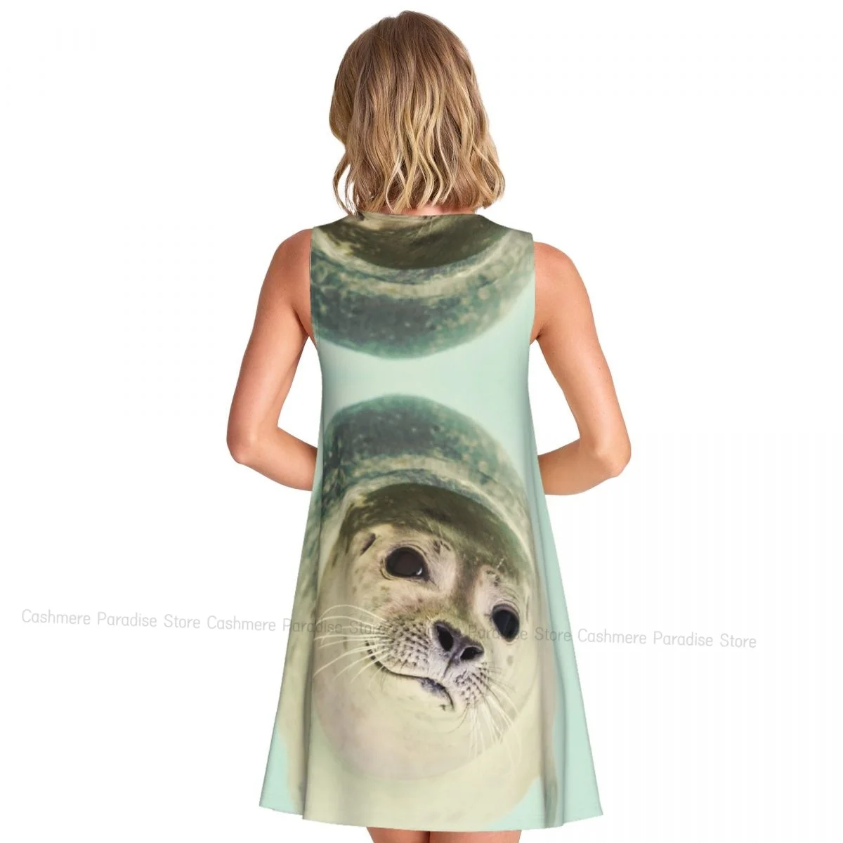 Summer Dresses for Women 2025 Beach Tshirt Sundress Sleeveless Seal Face Casual Loose Tank Dress