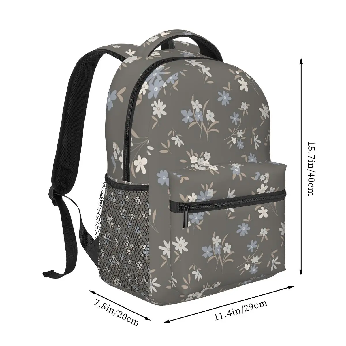 Grey Ditsy Floral Backpacks Boys Girls Bookbag Students School Bags Cartoon Travel Rucksack Shoulder Bag Large Capacity