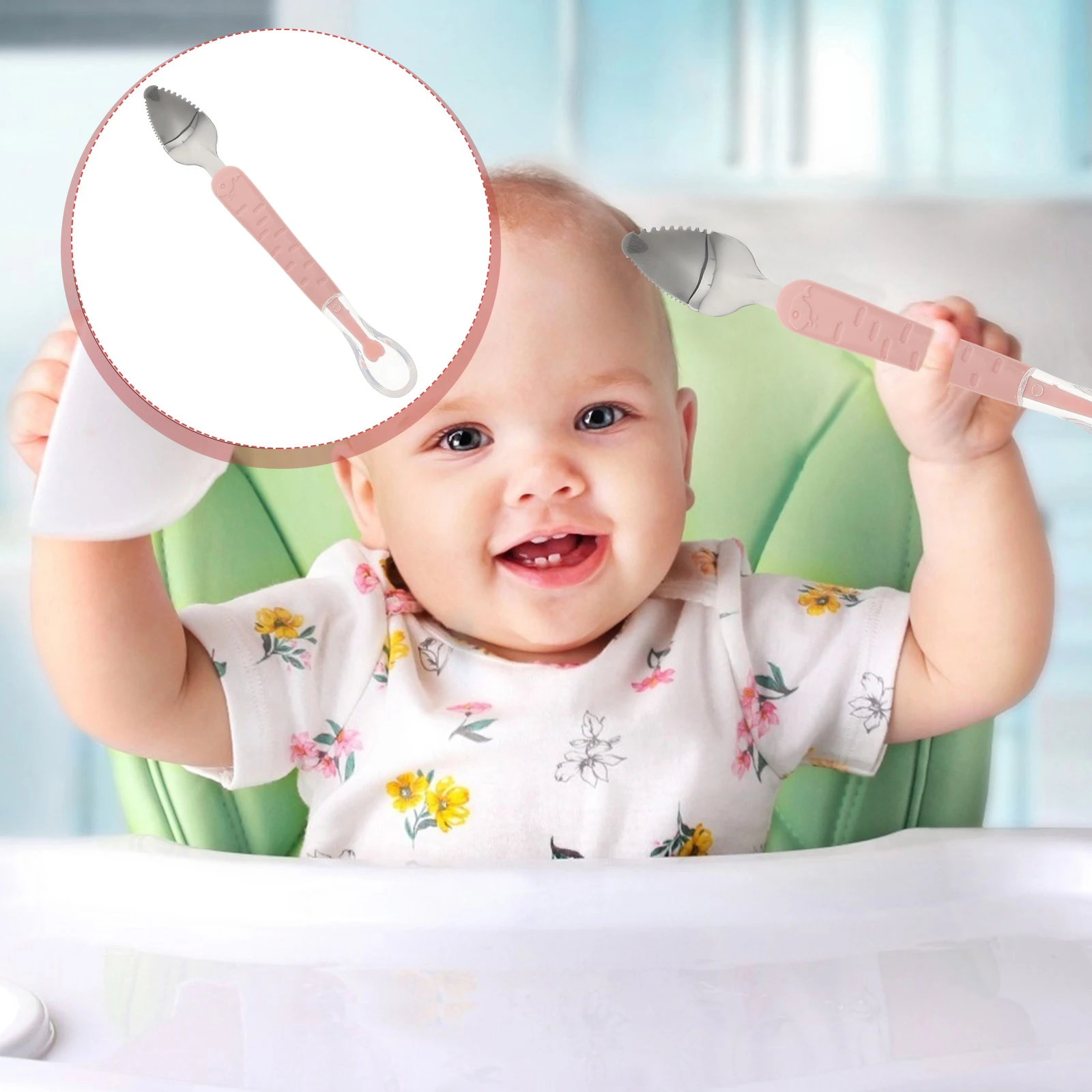 ملعقة من الفولاذ المقاوم للصدأ بتصميم مزدوج الرأس، أدوات تغذية بحافة مسننة ناعمة