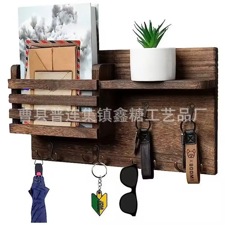 

Living room door home wooden wall rack retro wall-mounted entrance key storage rack wholesale