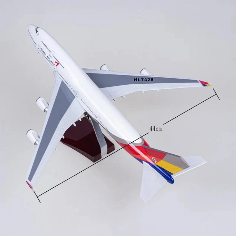 1/160 Scale 47 CM Airplane B747 Korean ASIANA Airline Model W LED Light &Landing Gears Diecast Resin Plane Toy Collection Fans