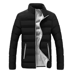 Parkas Zipper Pockets Long Sleeve Men Padded Cotton Coat Zipper Closure Stand Collar Slim Male Puffer Coat Male Windbreaker