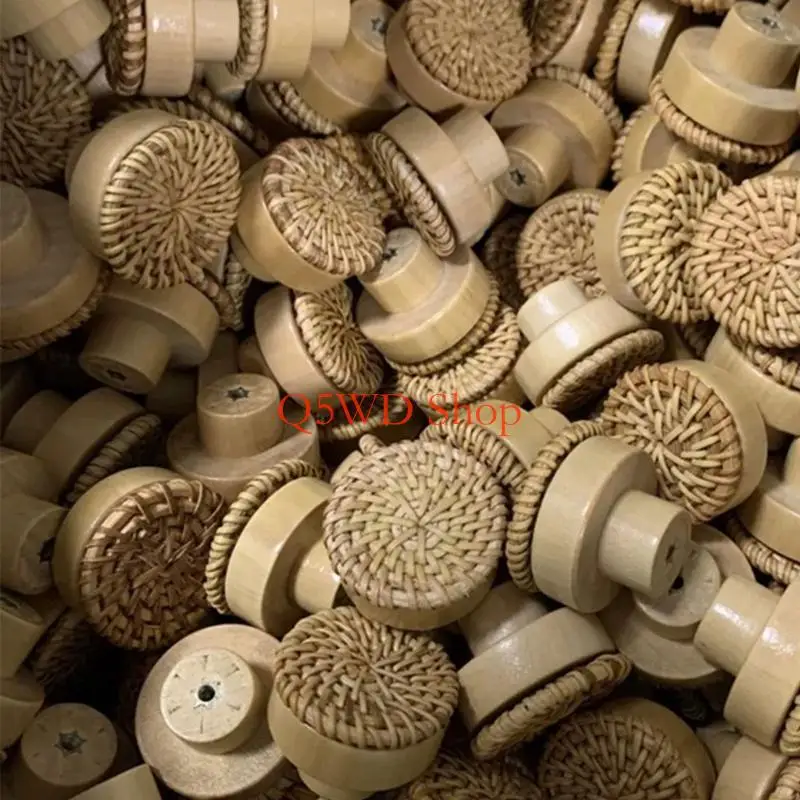 

Q5WD 10Pcs Drawer Pulls Rattan Wooden Dressers Knob Cupboard Handle Furniture Handle