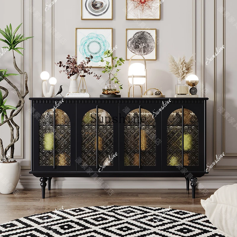 French retro style dining side cabinet light luxury high-end glass door 2023 new entry entrance storage cabinet  FT