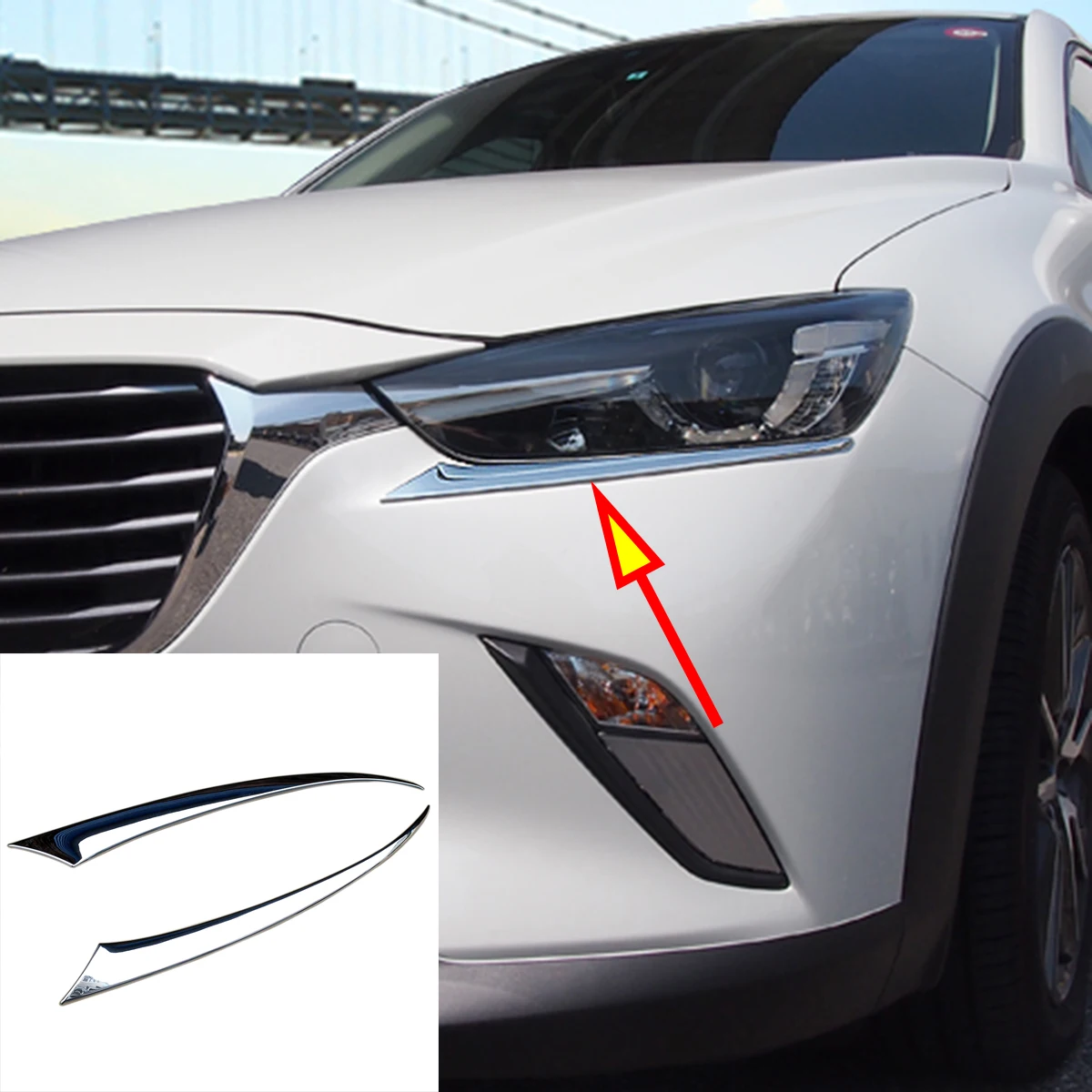 For Mazda CX-3 2016 2017 2018 2019 CX3 ABS Chrome Auto Front Head Light Lamp Cover Trim Headlight Eyebrow Strips Car Styling