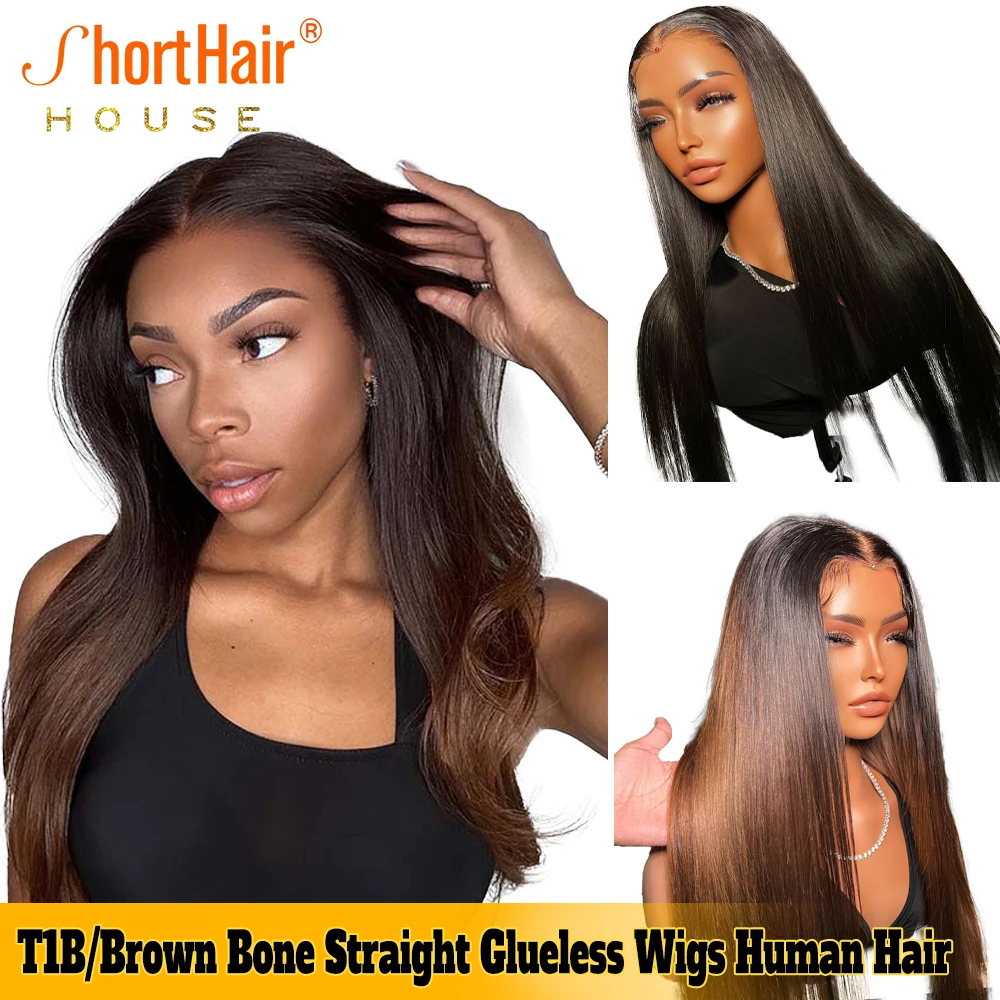 T1B/Brown Human Hair Wigs Wear&Go PreCut 4x4 Lace Closure Human Hair Wigs Brazilian Straight Wigs 13x4 Lace Front Wig Layer Hair