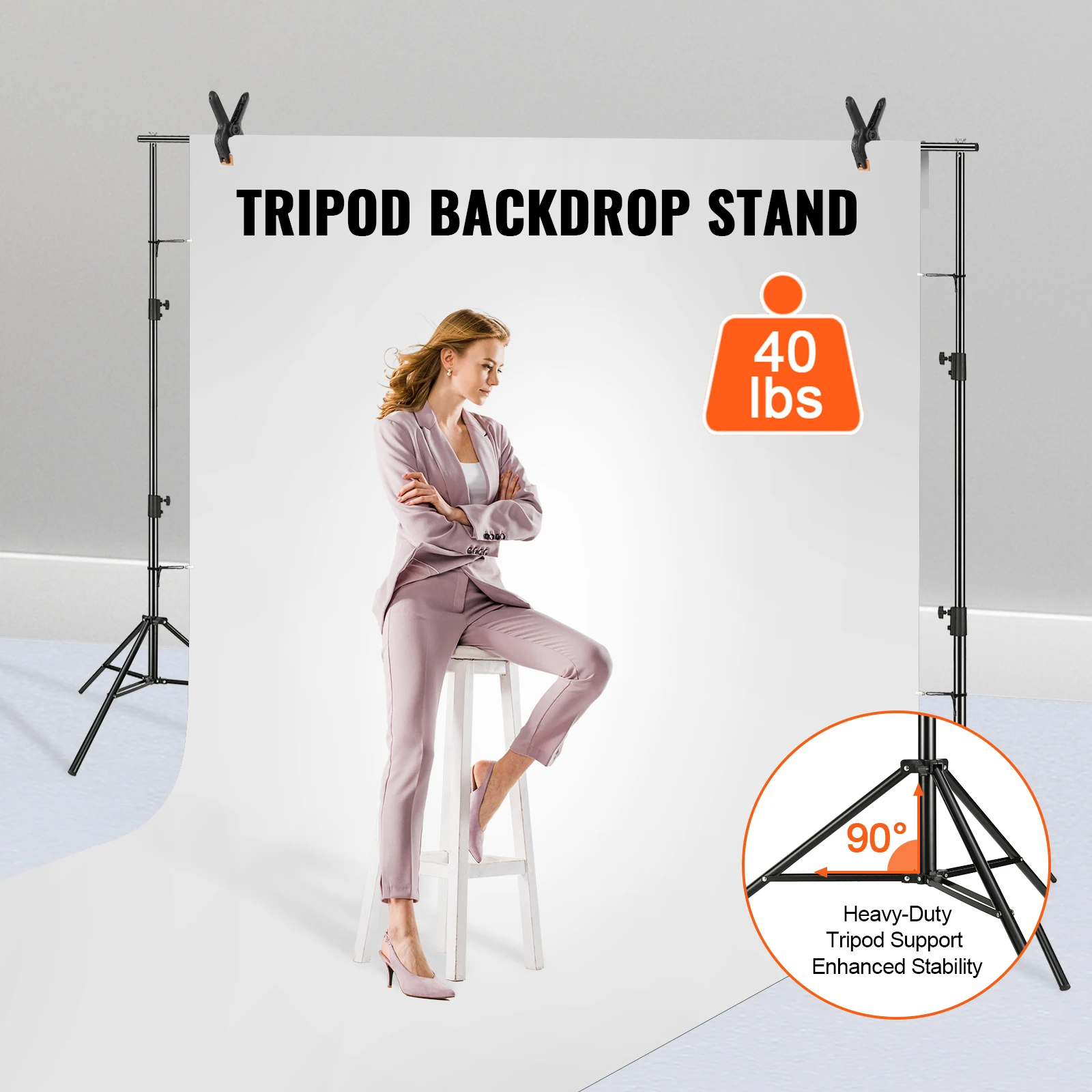 12 x 10 ft Heavy-Duty Backdrop Stand, Background Support System with 6 Clamps and A Carry Bag, Height Adjustable Photography Backdrop Stand, Wedding, Display, Photo, Designed for Party