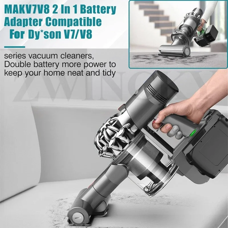 Portable 2-in-1 dual battery adapter for Makita 18V BL1820 BL1840B lithium batteries adapter for Dyson V7 V8 vacuum cleaners. - view 3
