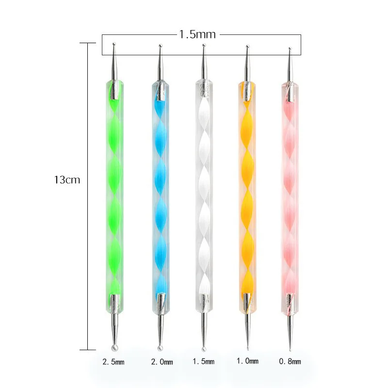 100Sets 5Pc/Set New Nail Pen Set Acrylic Double Head Point Drill Pen Screw Rod Set Point Needle Stick Drill Pen