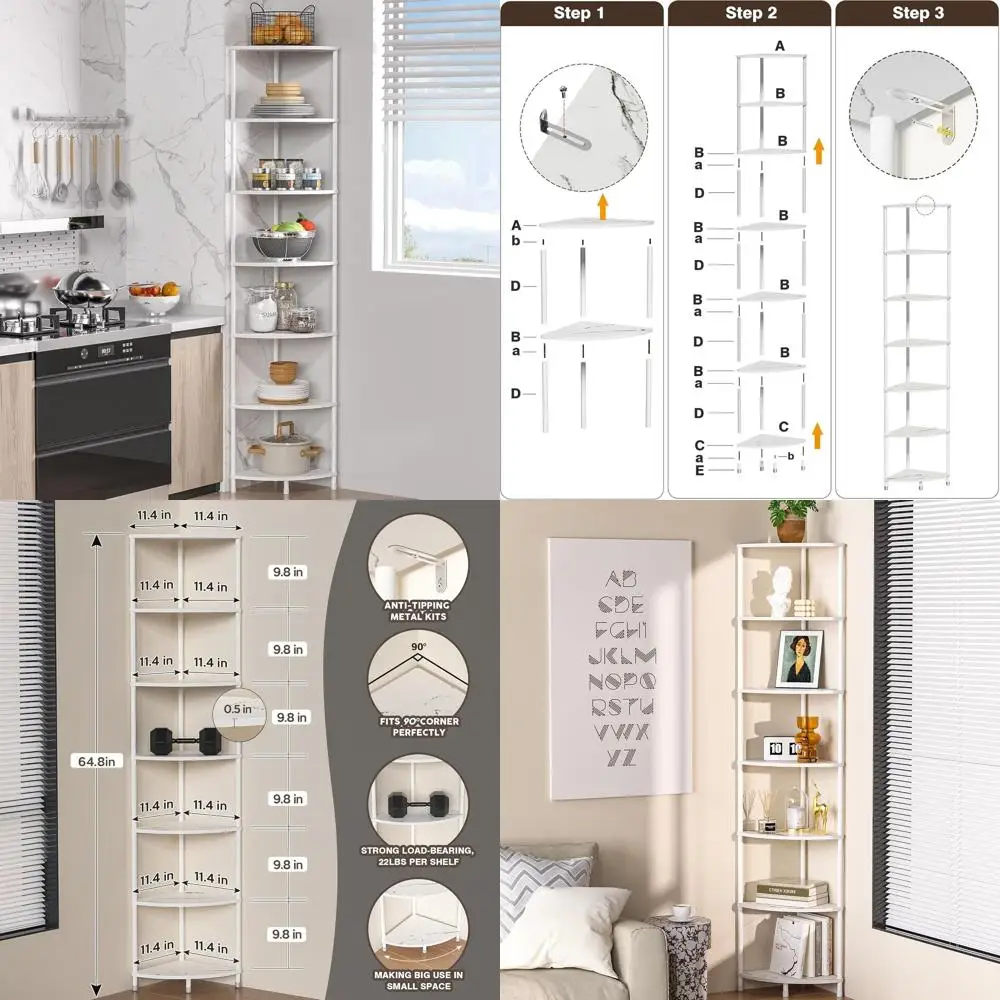 

Marble White 64.7 7-Tier Metal Frame Corner Shelf for Kitchen Storage and Organization