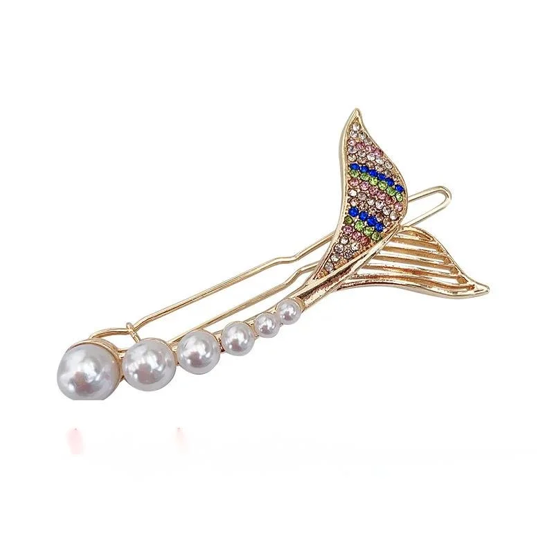 Fashion Gold Alloy Pearls Hairpin Women\'s Stylish Fishtail Hair Clips 2025 Trendy Headwear Accessory