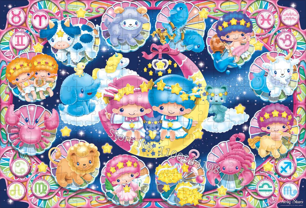 Little Twin Stars Jigsaw Puzzle Sanrio 35/300/500/1000 Pieces Wooden Puzzles Hobbies Cartoon Constellation Kids Handmade Toys