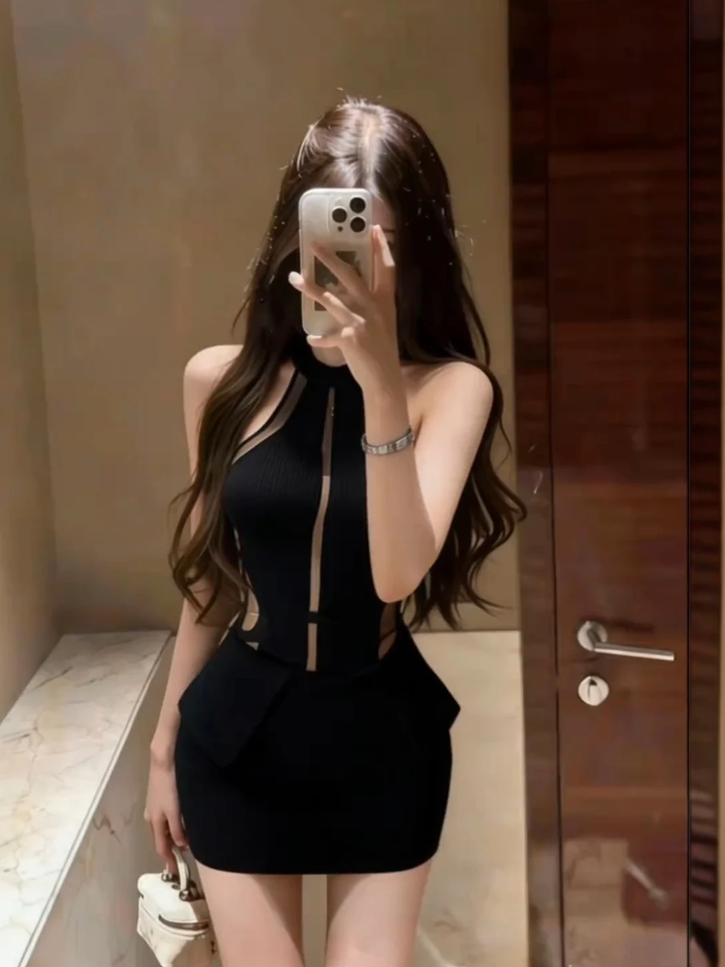 

Sexy See-through Mesh Splice Knitted Halter Top And Wrap around Skirt Two-piece Set for Women Summer Spicy Girl Style