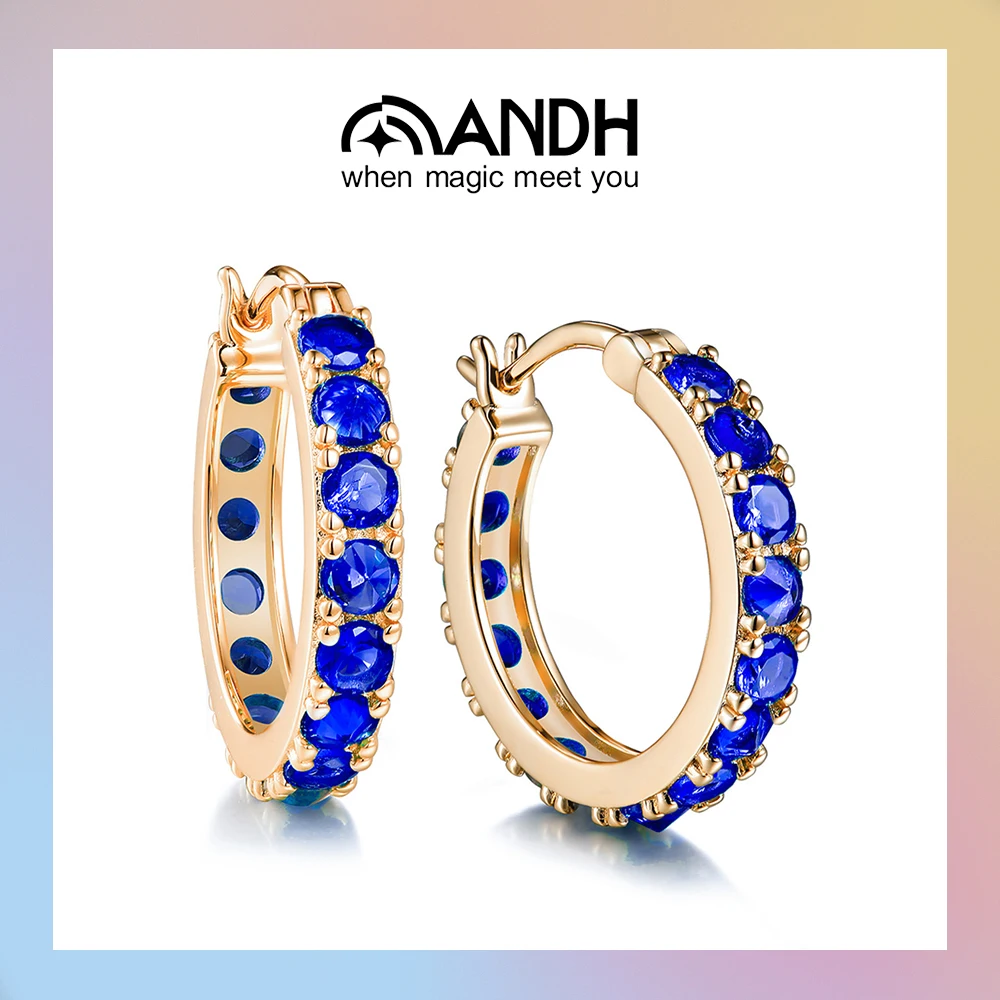 ANDH 20 مللي متر الياقوت هوب أقراط للنساء 925 فضة 18 كيلو مطلية بالذهب Huggie أقراط حفل زفاف غرامة مجوهرات هدية