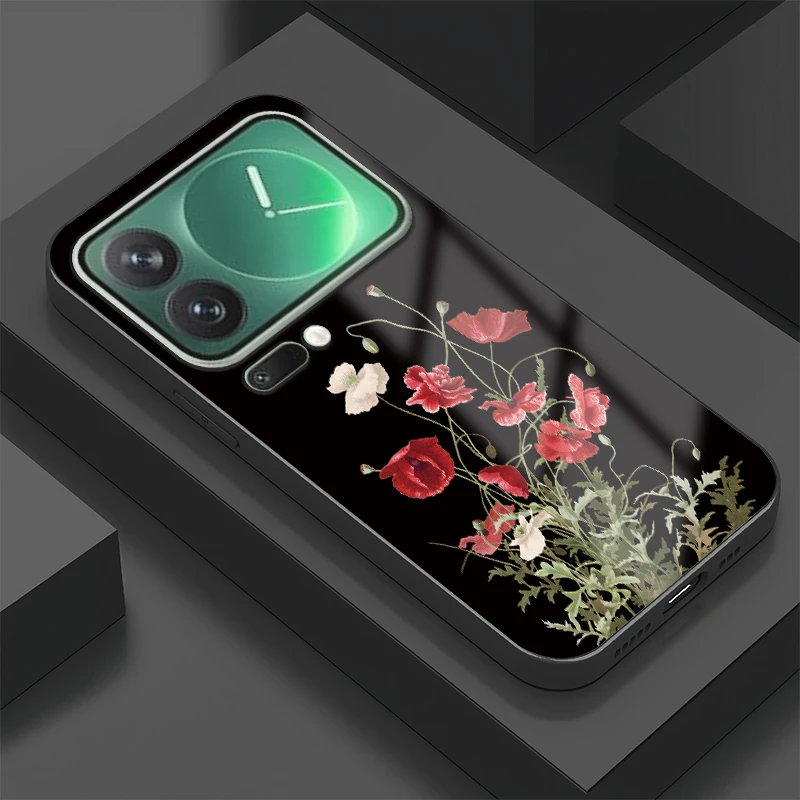 Funda de teléfono con estampado de rosas y flores a la moda para Xiaomi 17 Pro Max 14 13T 13 Pro 15 Ultra 15T 14T, funda protectora de cristal a prueba de golpes