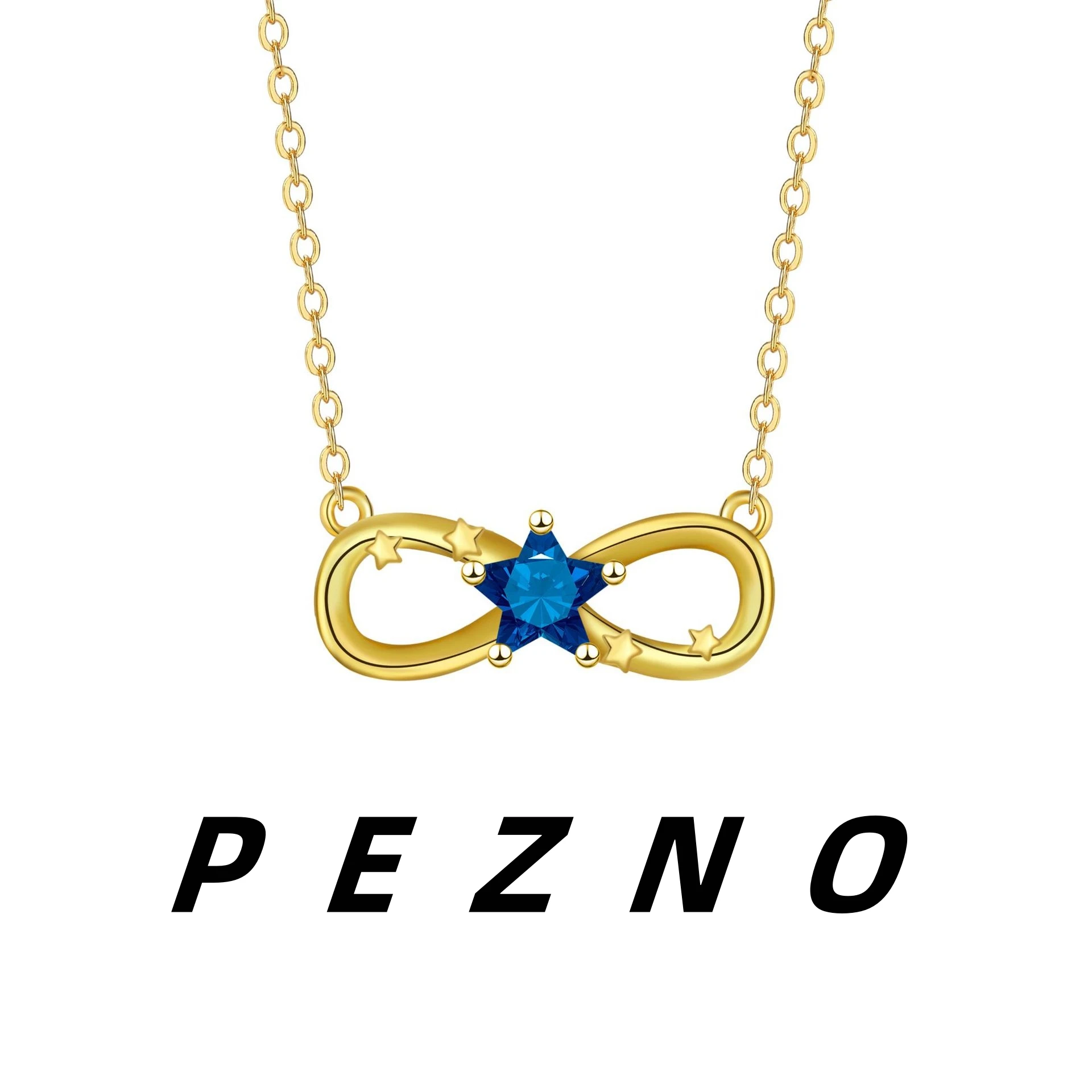 Gold Tone Star Cut Blue CZ Infinity Necklace Dainty Clavicle Chain Daily Fashion Jewelry Gift for Women Girls