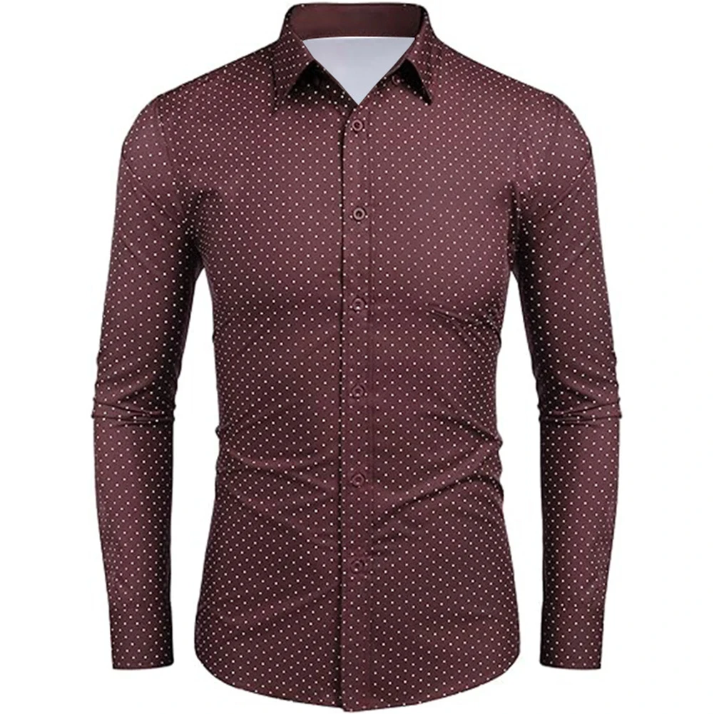 Mens Shirt For All Seasons Formal Lapel Long Sleeve Polka Dots Polyester Regular Shirt Band Collar Button Down