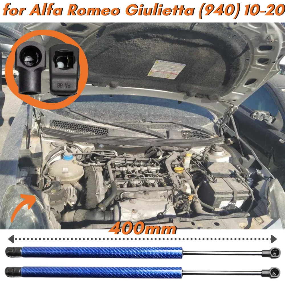 Qty(2) Rozpórki maski silnika do Alfa Romeo Giulietta (940) Hatchback 2010-2020 400mm Podnośnik przedniej maski Sprężyny gazowe Amortyzator