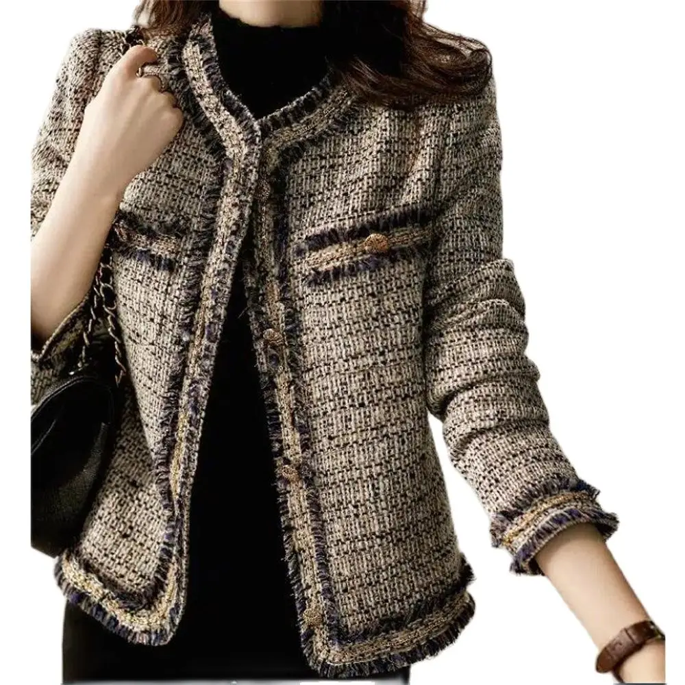 

Женская твидовая короткая куртка, маленькая Очаровательная куртка, приталенная верхняя одежда, Дамский темпераментный пиджак, верхняя одежда, осень 2024