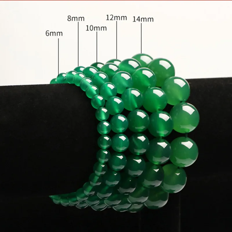 Natural Green Agate Jade 6-14mm Bead Bracelet Elastic Bangle Charm Jewellery Fashion Hand-carved Man Woman Luck Gifts Amulet