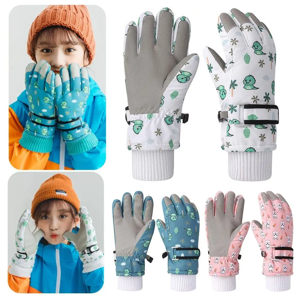 Cartoon Thickened Fleece Boys Girls Gloves Plush Windproof Skiing Snow Gloves Winter Warm Waterproof Cycling Gloves Student Kids