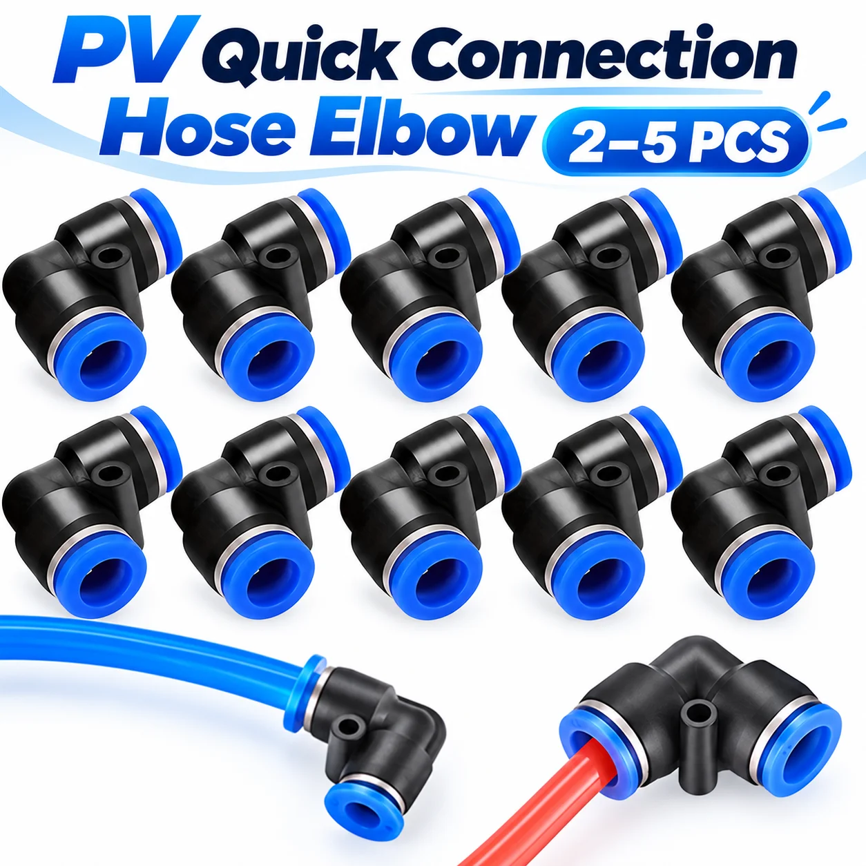 2/5PCS PV Right Angle universal Joint Quick Connector Outer Diameter 4mm 6mm 8mm 10mm 12mm Pneumatic Pipe Joint Push in Plug