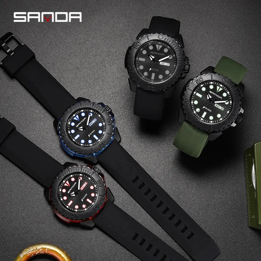 SANDA-reloj deportivo de cuarzo para hombre, cronógrafo de pulsera informal, resistente al agua, 50 bares, 3118