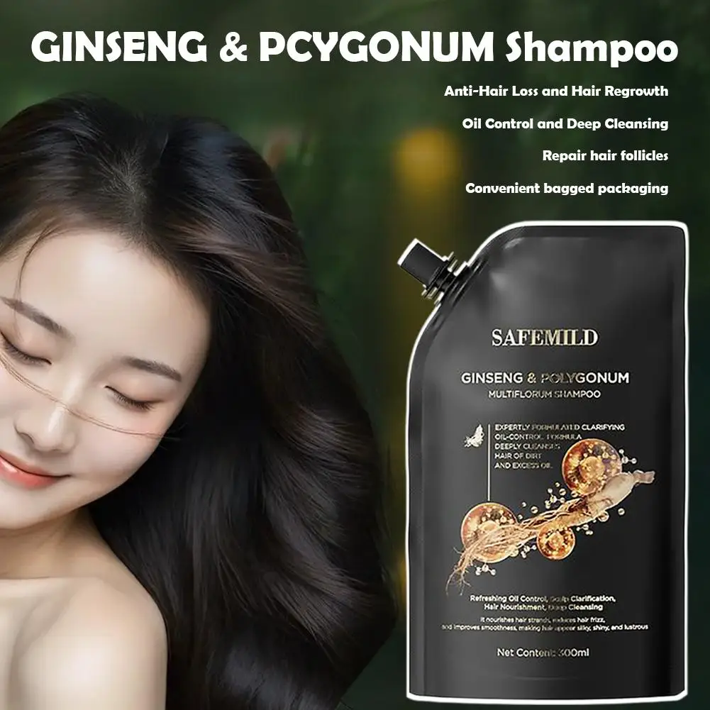 Natural Herbal Ginseng & Polygonum Multiflorum Shampoo Deep Clean Nourish Hair Roots Anti-Thinning Shampoo 300ml
