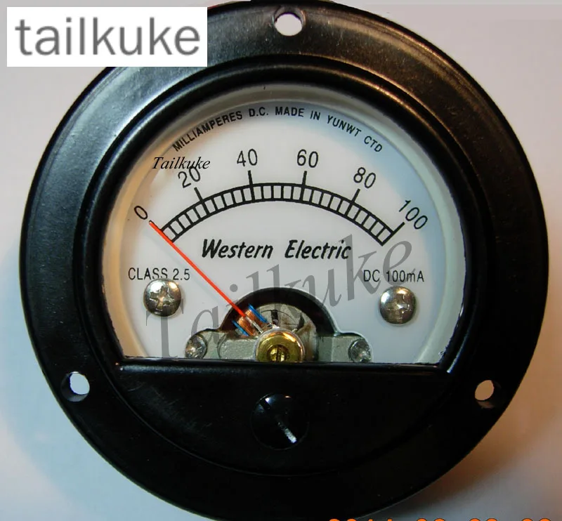 S52 Round Black Dial Ammeter 100mA DC with Yellow Vintage Backlight, EL34 KT66