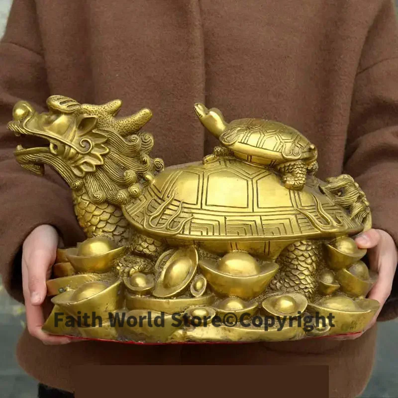 2024 HOME company shop good luck Business career prosperous FENG SHUI talisman golden dragon turtle COPPER statue Bring wealth