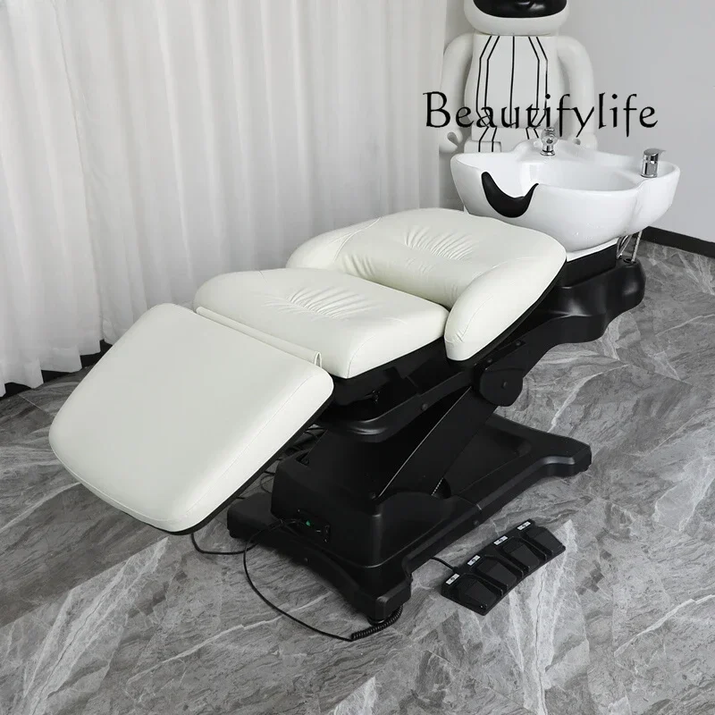 

High-End Electric Shampoo Chair Lying Half Flushing Bed Barber Shop Hair Ceramic Basin Shampoo