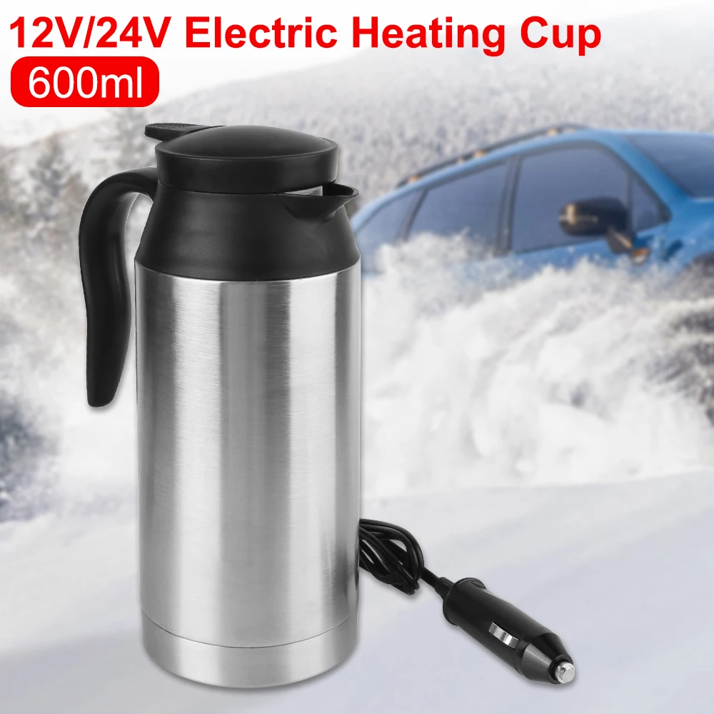 Portable Water Coffee Milk Thermal Mug Electric Heating Car Kettle Vehicle Heating Cup 100W 200W 600ml ​12V 24V Stainless Steel