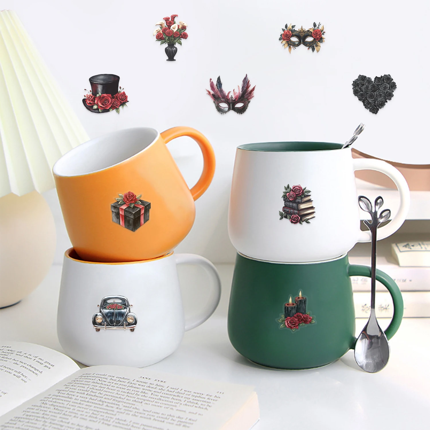 50pcs Black and Red Cartoon Mask Ball Series Stickers Waterproof Gothic American Rose Decoration DIY Water Cup Phone Stickers