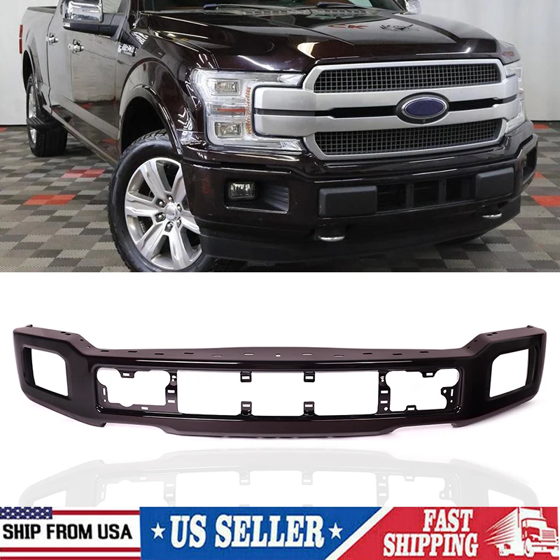 Iron Front Bumper Valance Panel with Fog Lights Hole Replace for Ford F150 2018-2020 Front Lower Bumper Cover Face Bar Magma Red