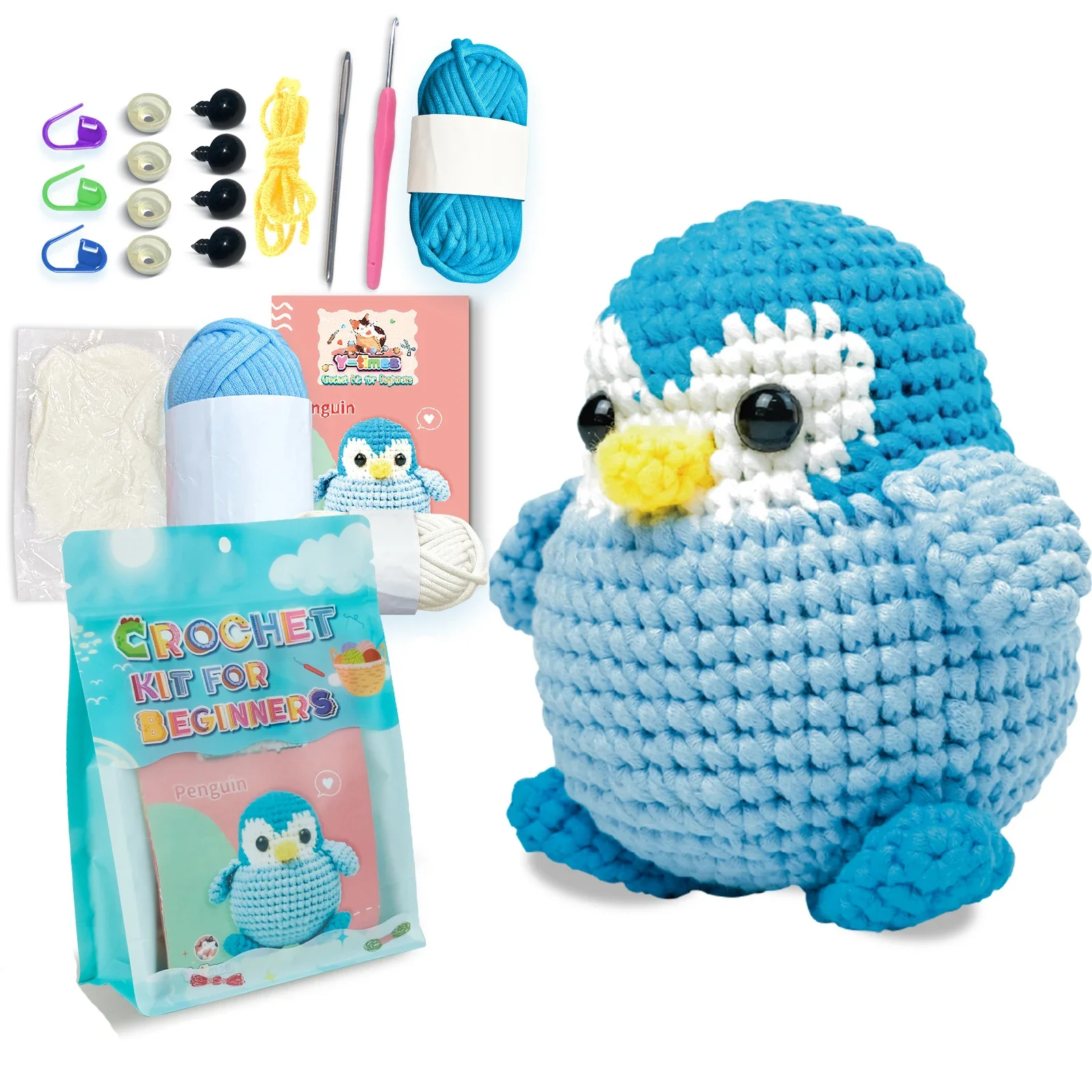 Beginner Crochet Set with Video Tutorials, Knitting Tools & Semi-finished Material Pack, Introductory Knitting Crochet Kit