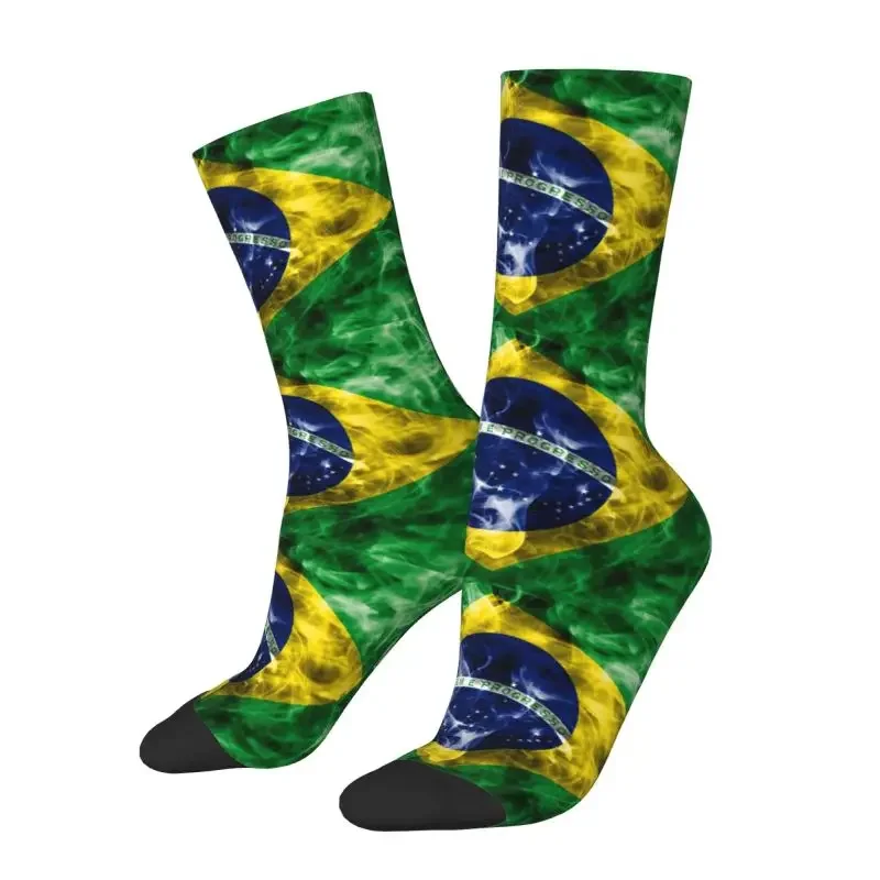 Brazilian Flag Men Women Crazy Crew Socks Unisex Cool 3D Print Brazil Dress Socks