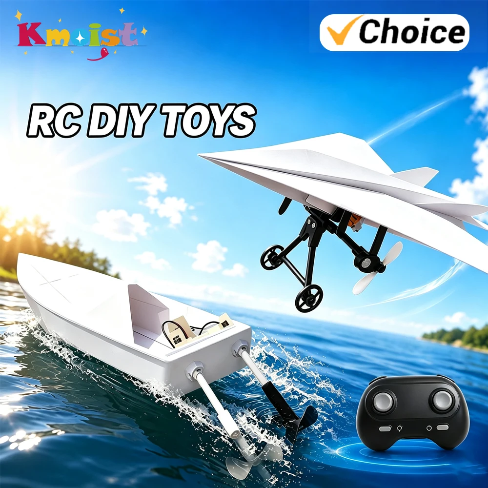 RC DIY 2.4G Remote Control Paper Boat Plane Child Assembly Power Kit Electric Model with Papers Toys for Boys Kid Birthday Gifts