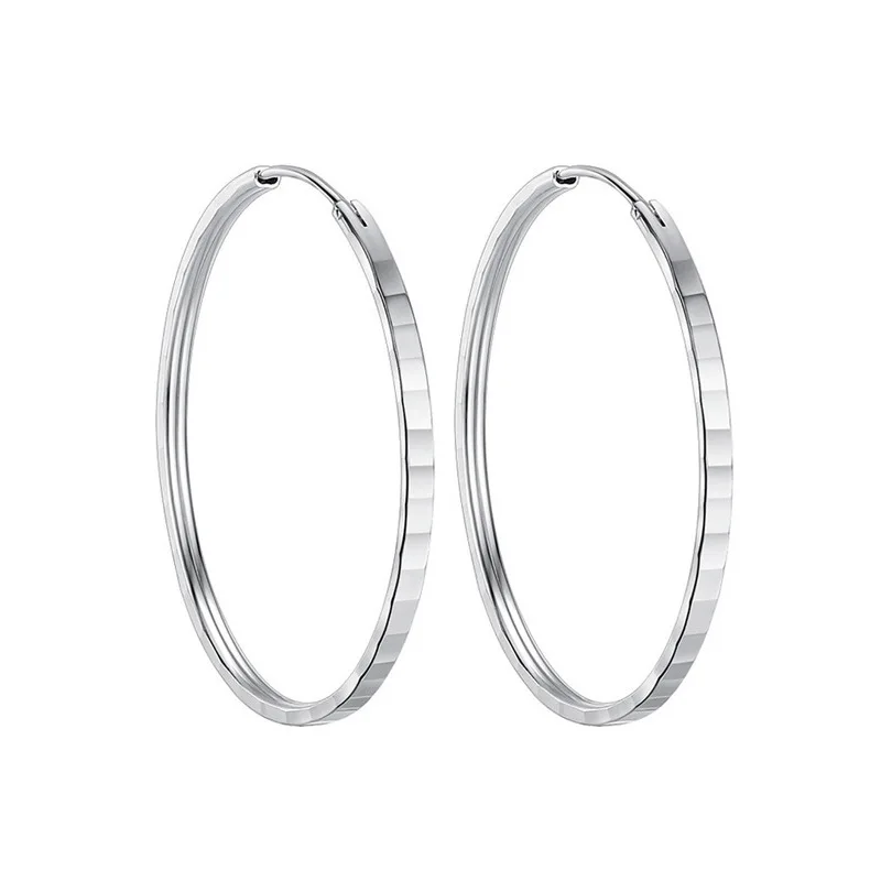 925 Sterling Silver Hyperbole Shinning Big Circle Hoop Earring For Women Girls Fake Ear Cuff Jewelry Brincos Bijoux Femme - view 2