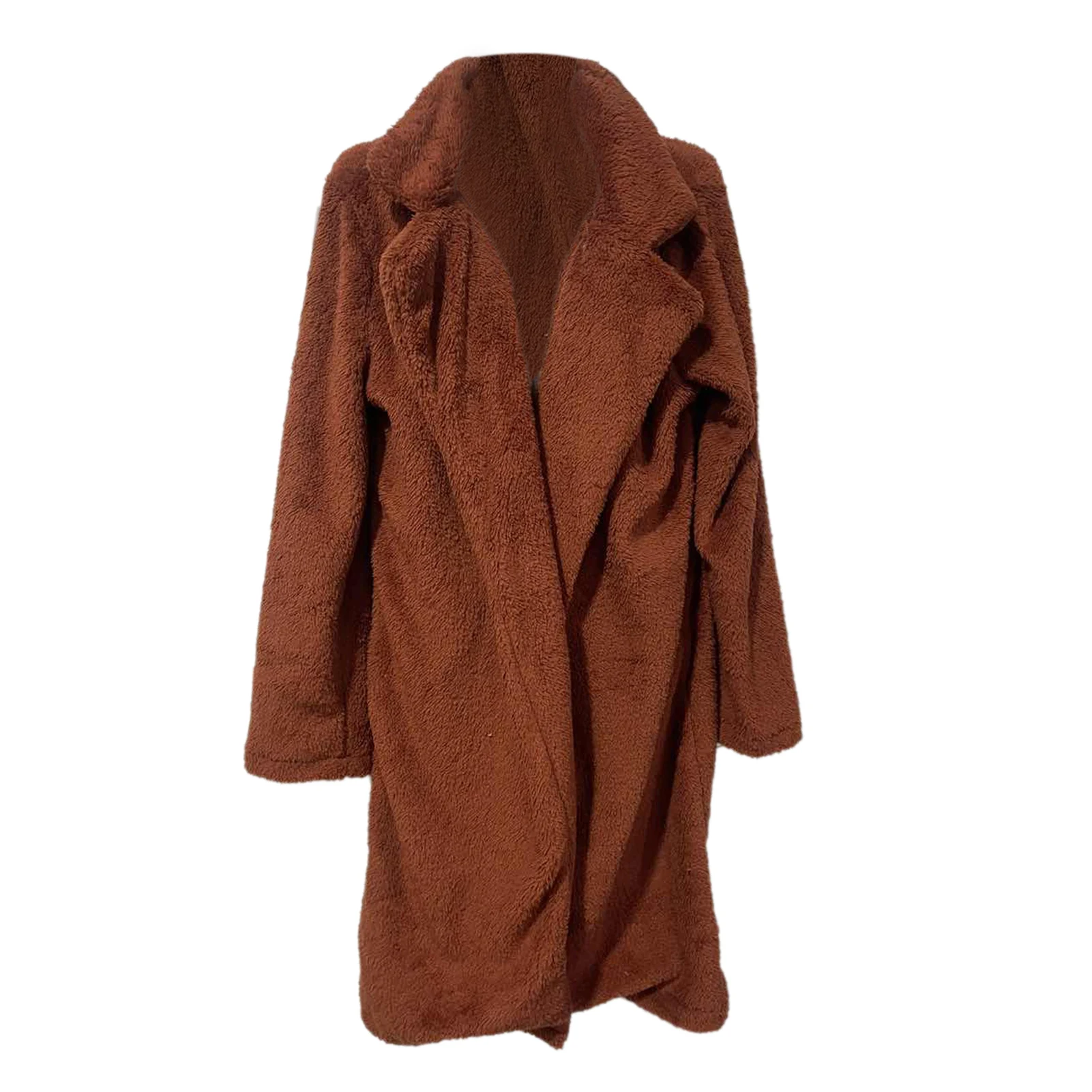 ผู้หญิงฤดูหนาว Thicken Plush Lapel สีทึบแขนยาวเสื้อสเวตเตอร์ถักขนสัตว์ Midi เสื้อกํามะหยี่ยาวเสื้อแฟชั่นสุภาพสตรีเสื้อผ้า