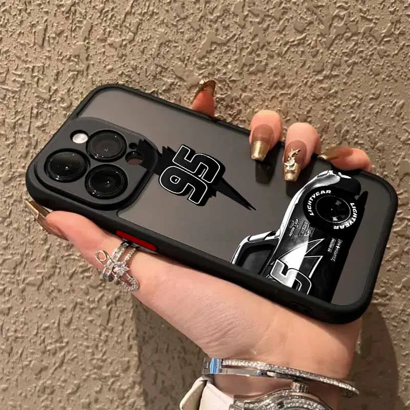 เคสโทรศัพท์ลายรถยนต์ L-Lightning M-McQueen สำหรับ iPhone 17 16e 16 15 14 13 12 11i Pro Air Max XR XSMax 7 8 Plus ฝาหลังแบบใสด้าน