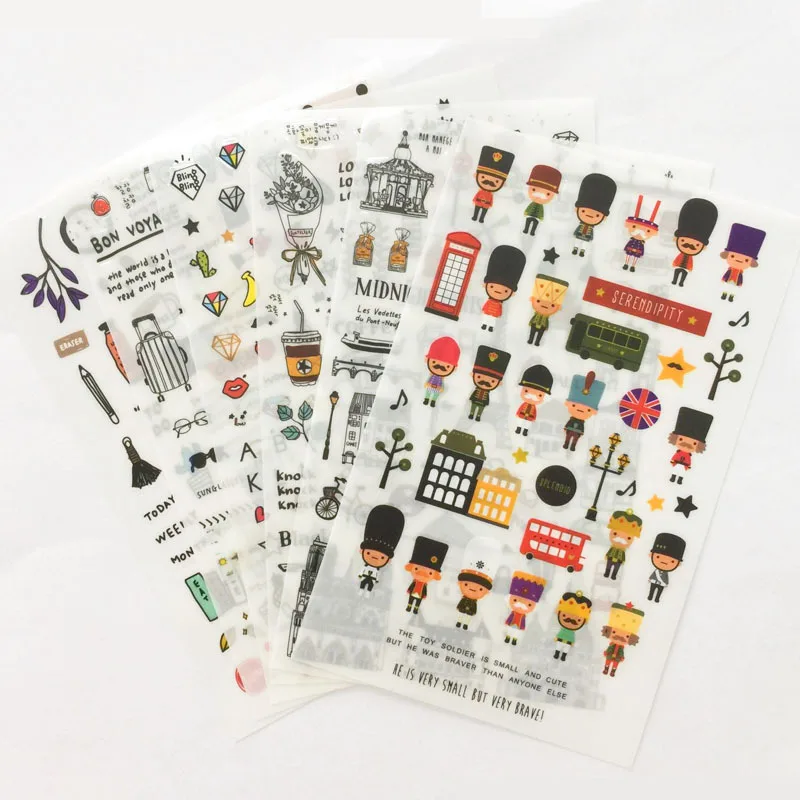 6PCS/SET Cute Kawaii Watercolor Wind Stickers Travel Diary DIY Notebook Diary Album Stickers  Korean Stationery image 6