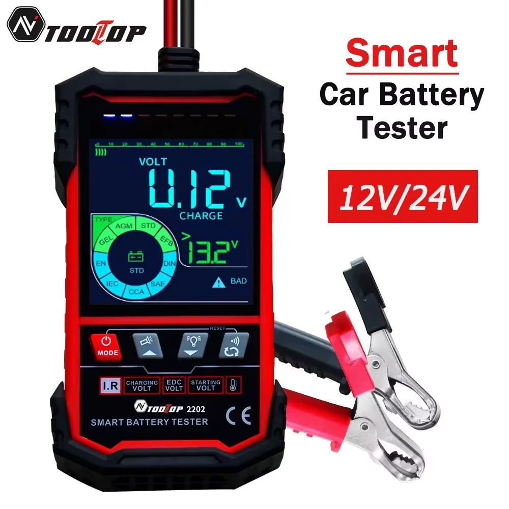 TOOLTOP ET2202 ET2201 Car Battery Tester Battery Load 12V 24V Battery Voltage Internal Resistance Detection Battery Analyzer