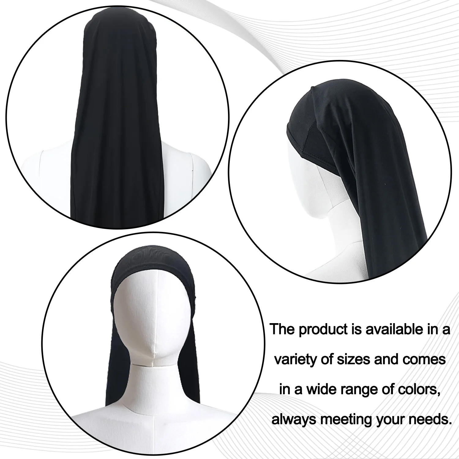 Unisex, schwarz, lange Haarschutzhaube, atmungsaktive, elastische Hauben, Nachtmützen für Damen und Herren, Schlafhauben aus Polyester. – Detail 5