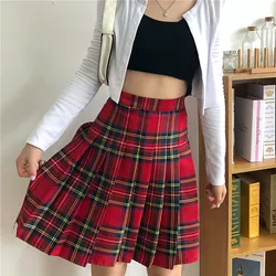 Plus Size Goth Skirt Red Lengthen High Waist Gothic Punk Style Pleated Harajuku Skirt Korean Style