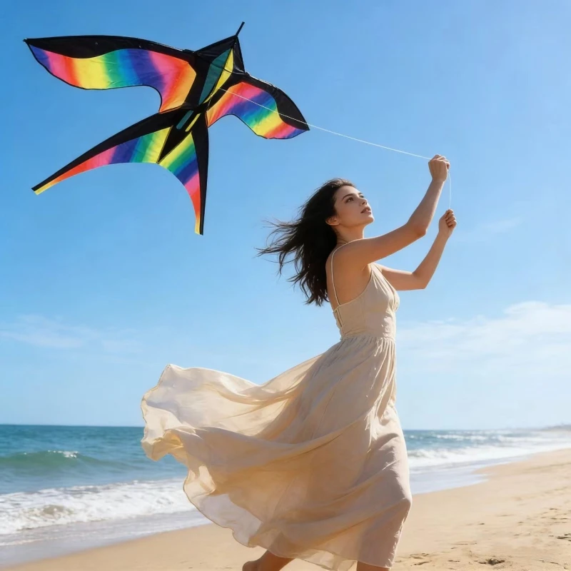 Rainbow bird kite flying kids kite nylon ripstop kites professional eagle kite string line outdoor games beach kites factory koi