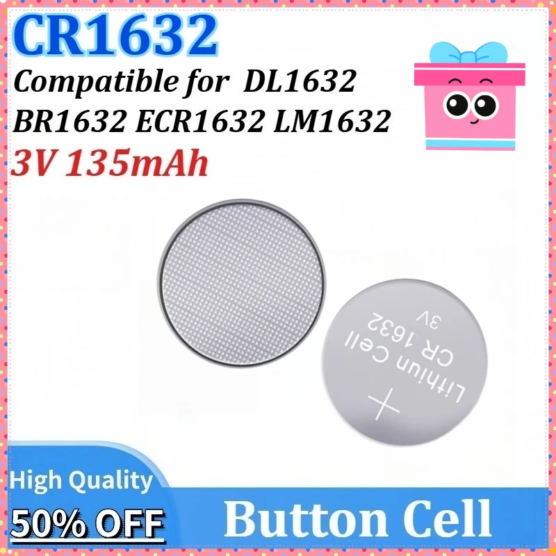 

New 5PCS-100PCS 3V 135mAh CR1632 Button Battery for ECR1632 LM1632 DL1632 BR1632 Coin Cell for Key Remote Watch Clock Toys Car