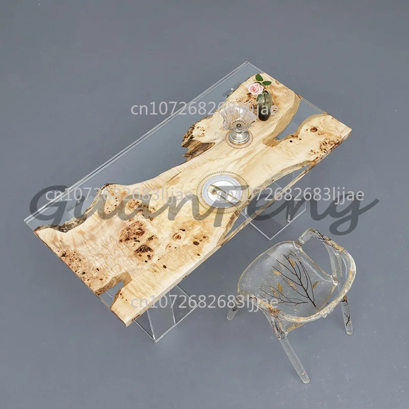 Epoxy resin river table creative wave tea table poplar table countertop desk