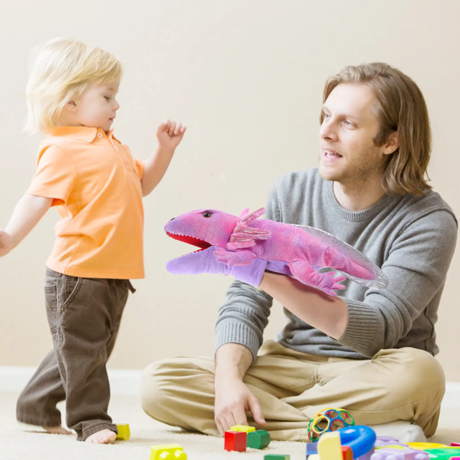 Lalka na rękę aksolotl, miękka w dotyku, z ruchomą szyją, dla dzieci w wieku 4-8 lat, do opowiadania historii, odgrywania ról, edukacyjna, pluszowa lalka.