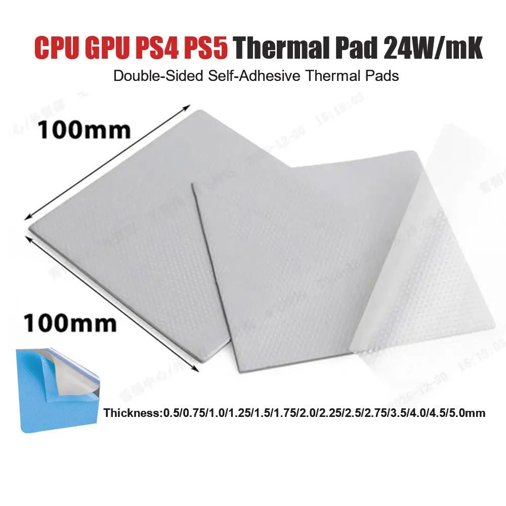 24W/mK 0.5/0.75/1.0/1.5/1.75/2.0/3.5/4.0/4.5/5.0mm Thermal Pad for CPU GPU PS5 PS4 Heatsink Cooling Soft Silicone Thermal Pads